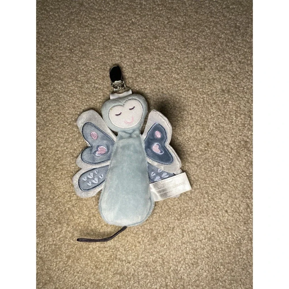 Walmart Blue Plush Butterfly Pacifier Clip Glitter Wings